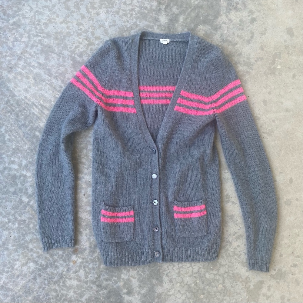 J Crew Gray and Pink Striped cardigan. Size Small.